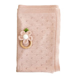 Blush Pique Blanket Pink Flower Rattle Gift Set