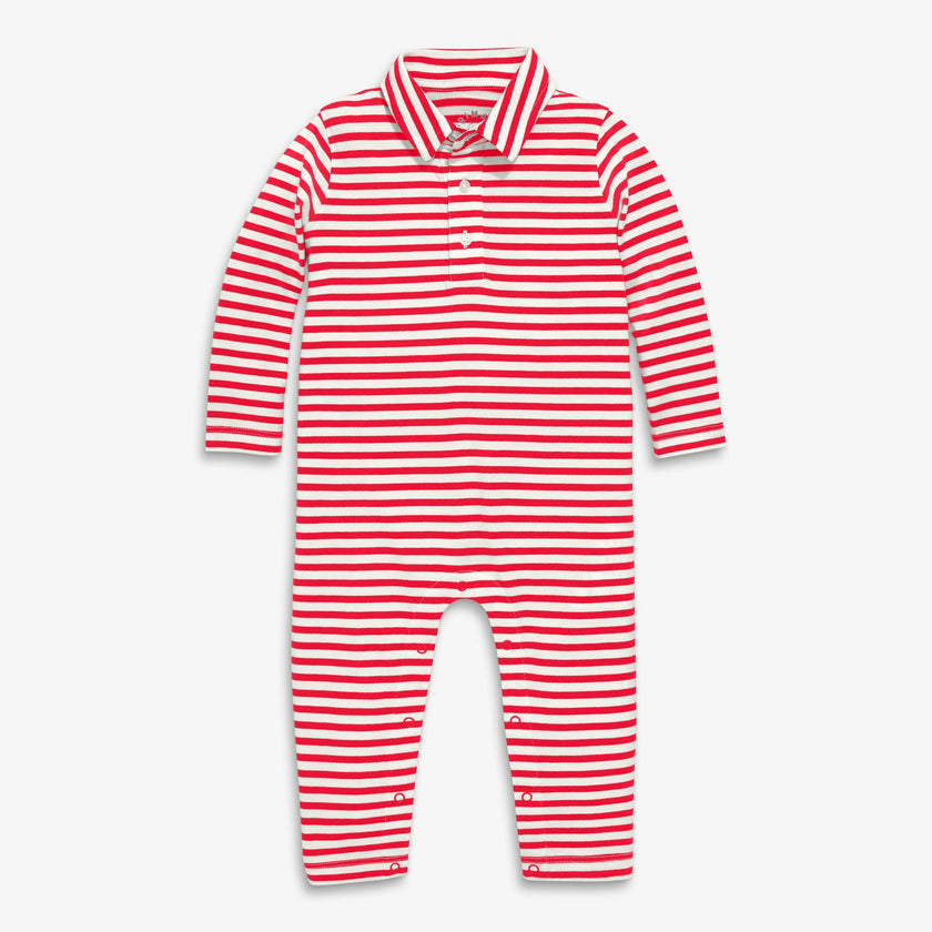 Baby Long Sleeve Polo Romper In Stripe, Stripes