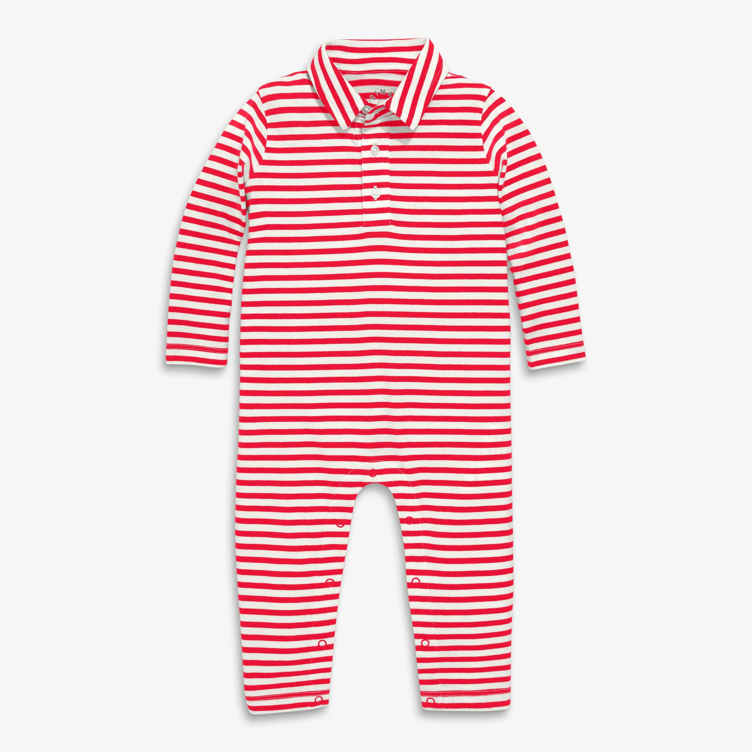 Baby Long Sleeve Polo Romper In Stripe, Stripes