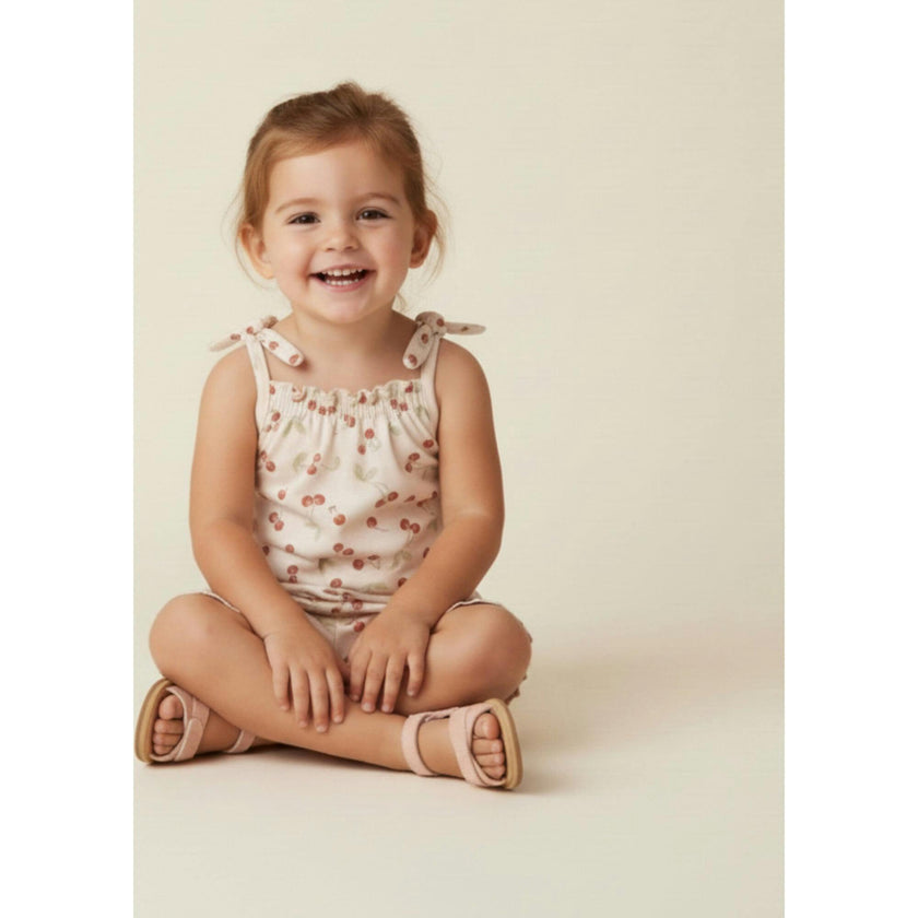 Organic Ruffle Jumpsuit - Cherry