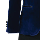 Blue Velvet Suit with Black Accents