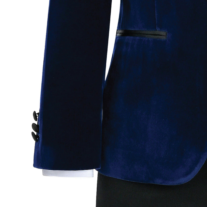 Blue Velvet Suit with Black Accents