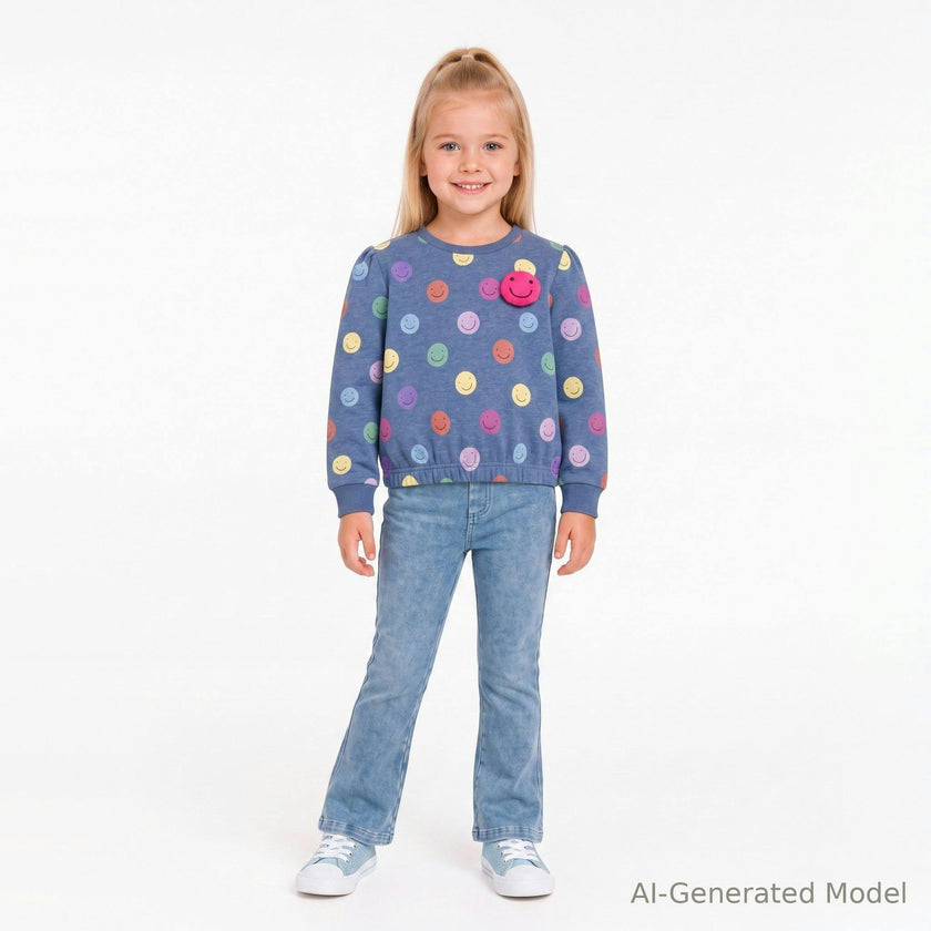 Girls Smiley Face Sweatshirt | Navy Smiley