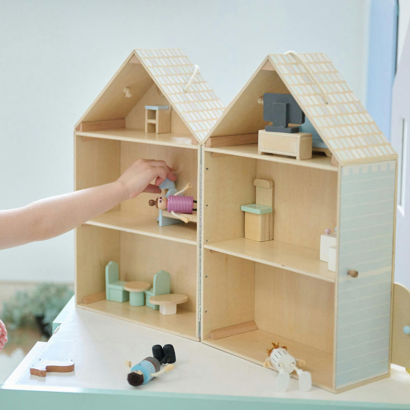 Olivia's Little World The Lovely Townhouse Wooden Carry-On Dollhouse With 18 Accessories
