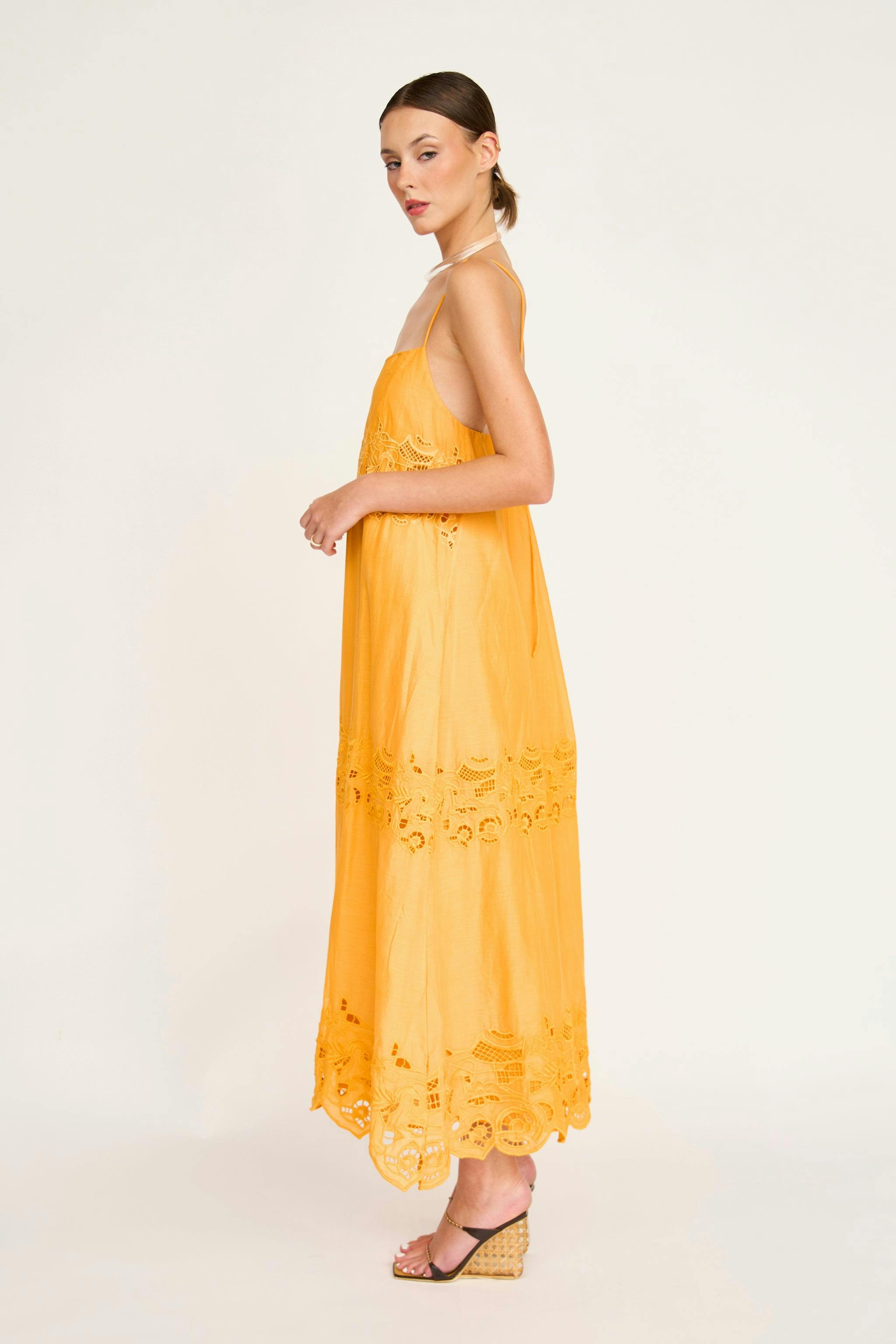 Ilio Dress in Marigold Embroidered Deco