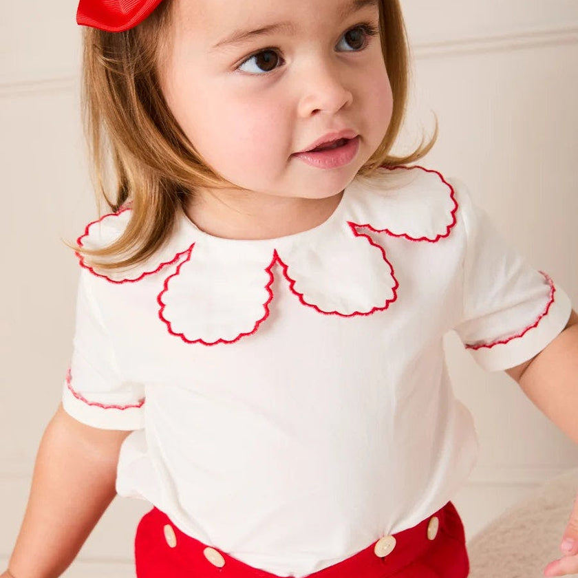 Dahlia Petal Collar Short Sleeve Two Piece Set in Red (6mths-3yrs)