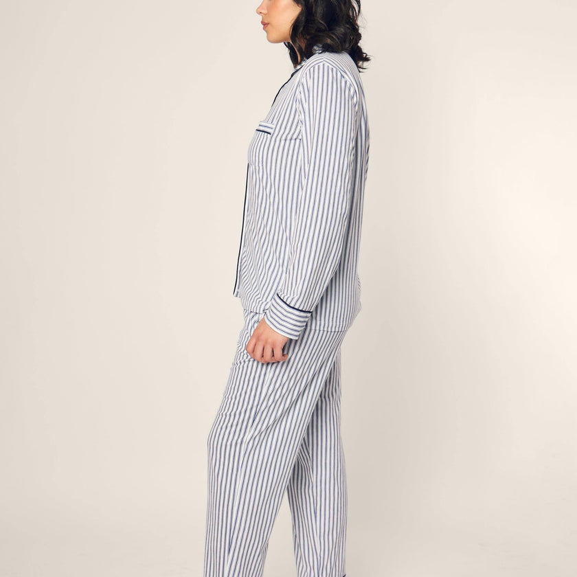 Women's Pima Pajama Set in Navy French Ticking