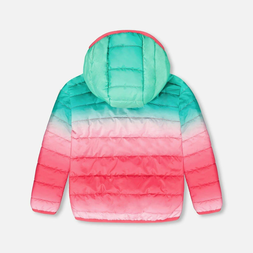 Quilted Mid-Season Jacket Green and Pink Gradient