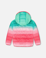 Quilted Mid-Season Jacket Green and Pink Gradient