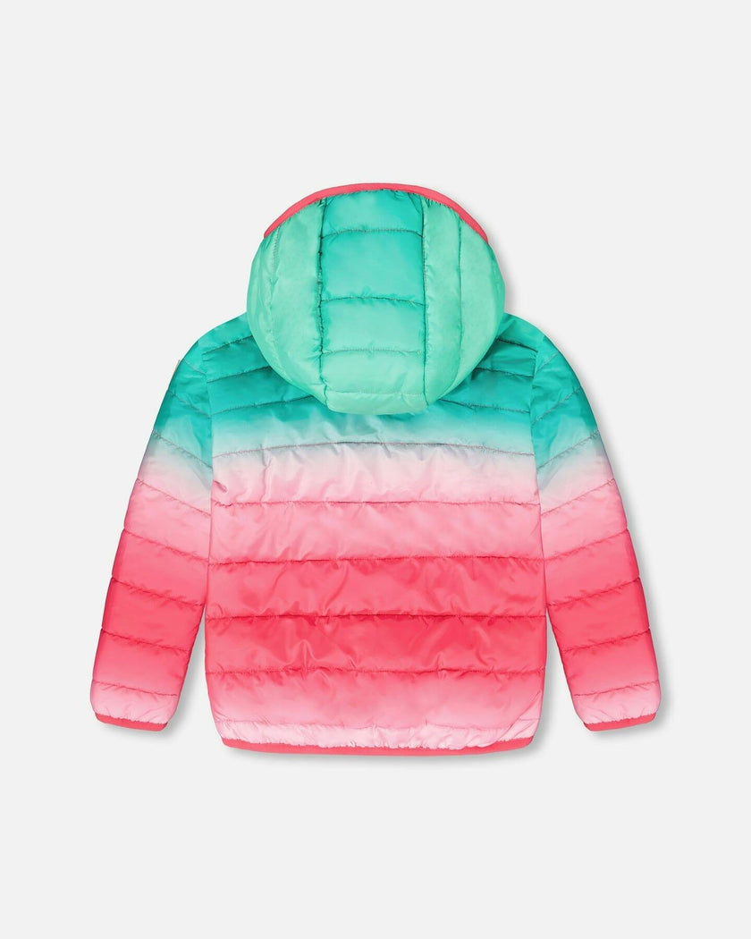 Quilted Mid-Season Jacket Green and Pink Gradient