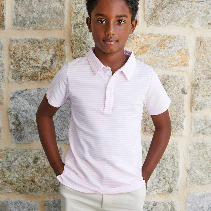 Short Sleeve Polo - Light Pink Stripe