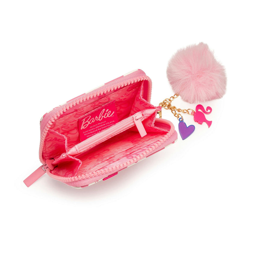 Barbie™ Pink Checkered Kids Zip Wallet with Pom Charm