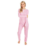 Women's Peony Jersey Long PJ Set - Pink Stripe Organic Stretch Cotton