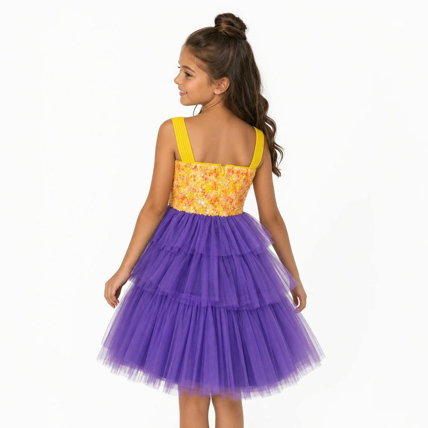 Citrus Bloom Purple Sequin Tulle Birthday Dress for Girls
