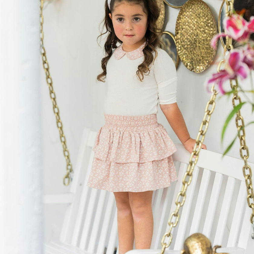 Textured Floral 2-Tired Short Skirt