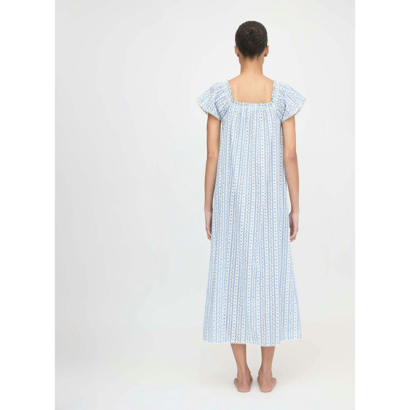 The Therese Nightgown - Blue Petal Stripe