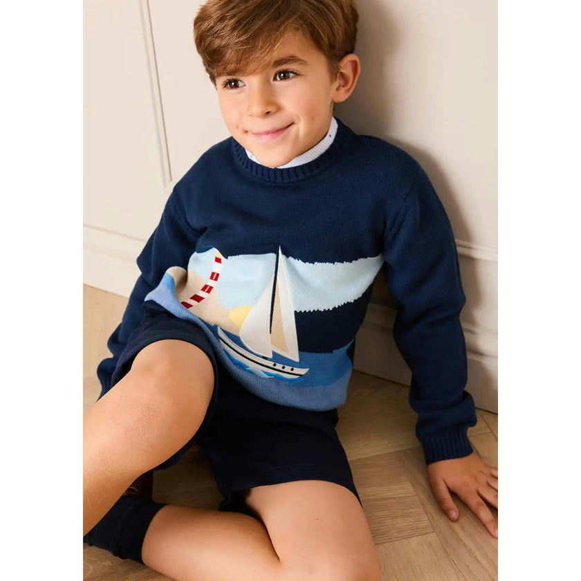 Seaside Postcard Knitted Jumper in Navy (18mths-6yrs)