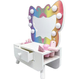 Colorful Butterfly-Shaped Tabletop Vanity with LED-Illuminated Mirror and Accessory Set