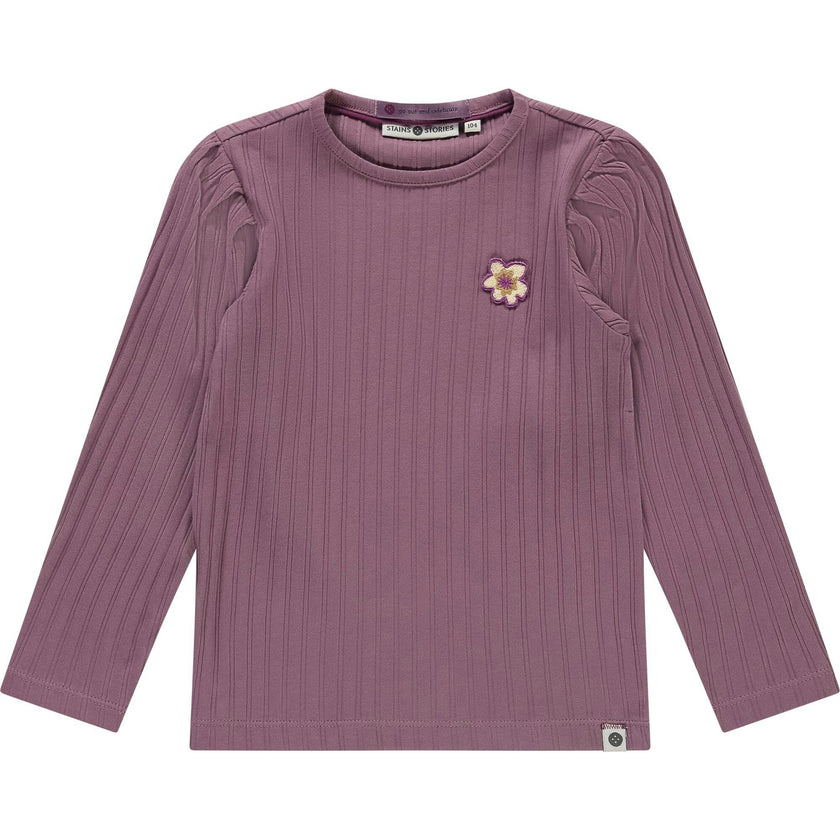 Floral Patch Ribbed Long Sleeve T-Shirt