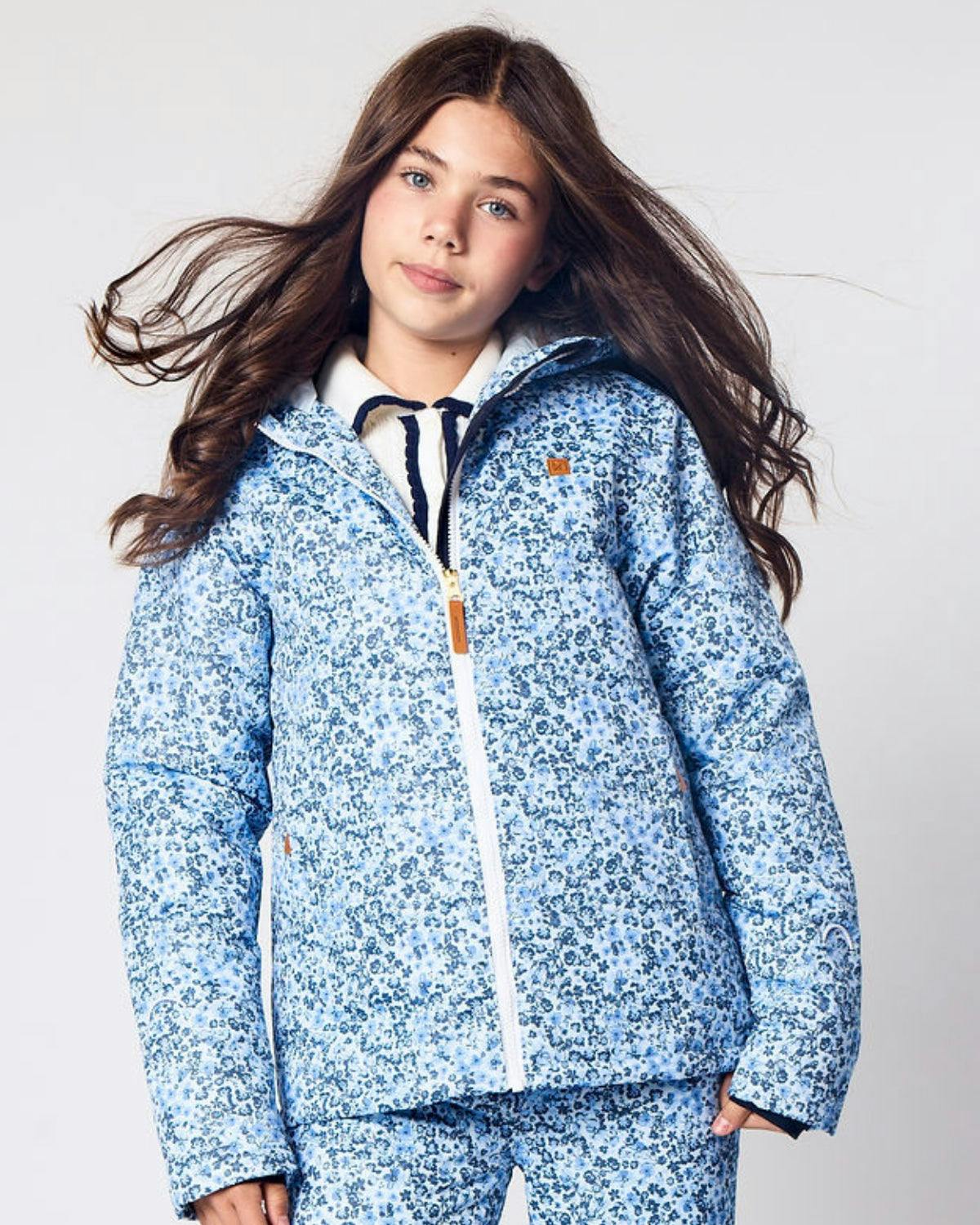Kids Winter Coat in Blue Ditsy Floral