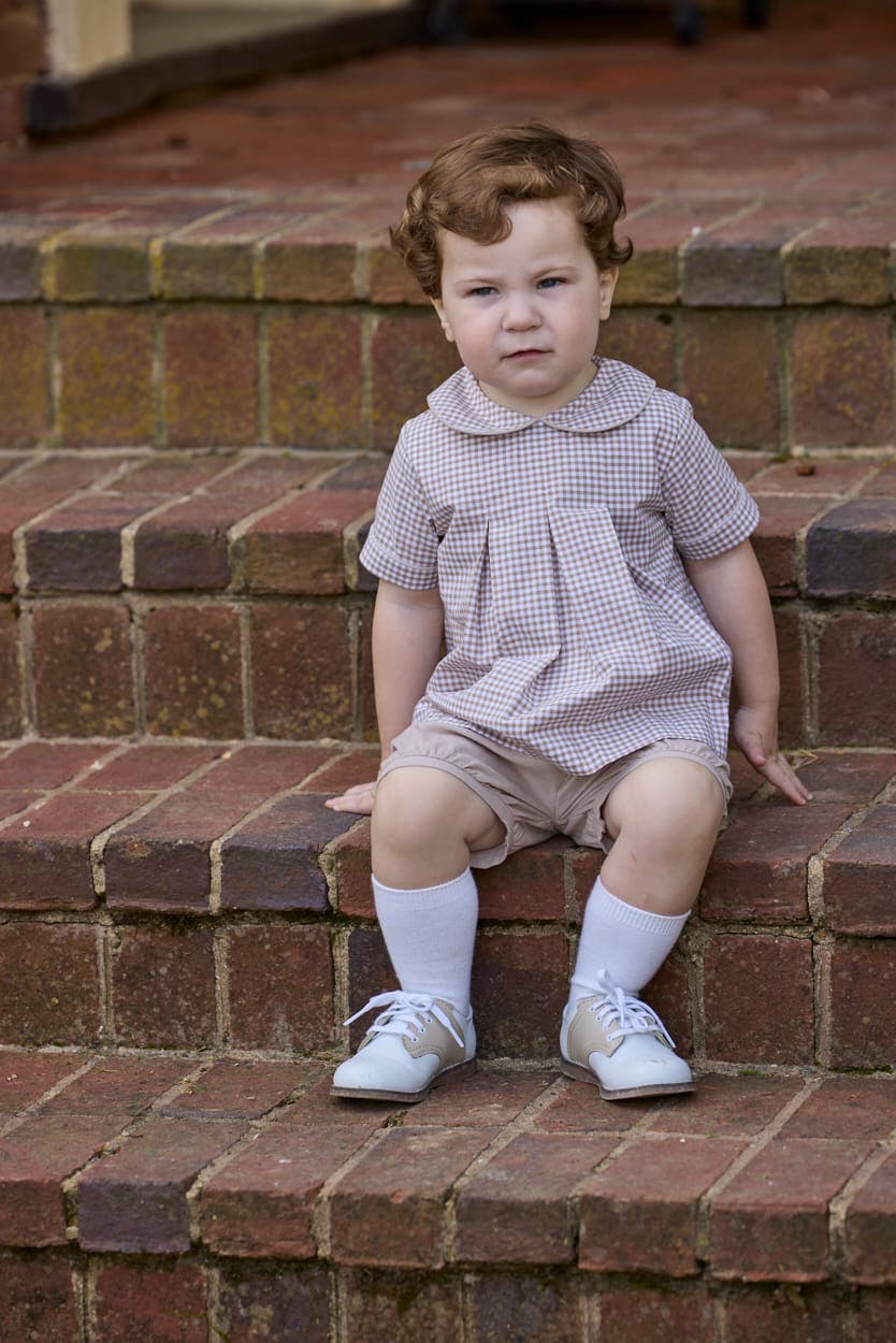 Carson Short Set - Khaki Gingham