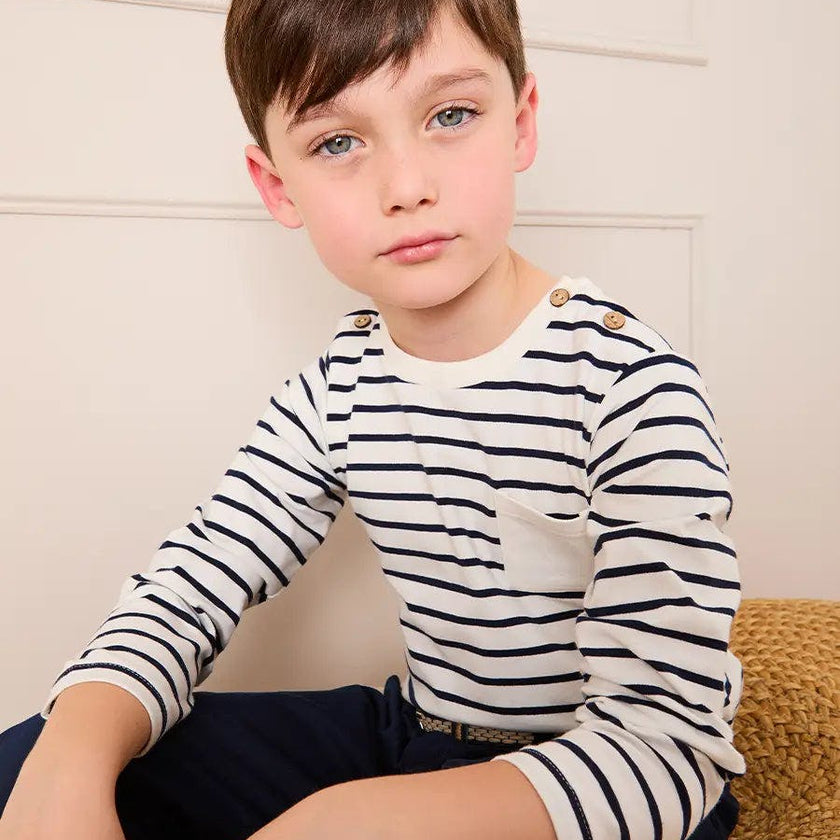 Sailor Stripe Long Sleeve Pocket Detail Top in White (2-10yrs)