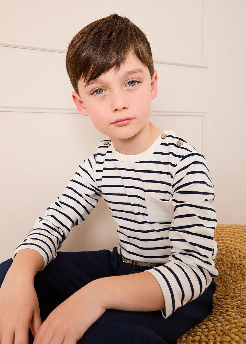 Sailor Stripe Long Sleeve Pocket Detail Top in White (2-10yrs)
