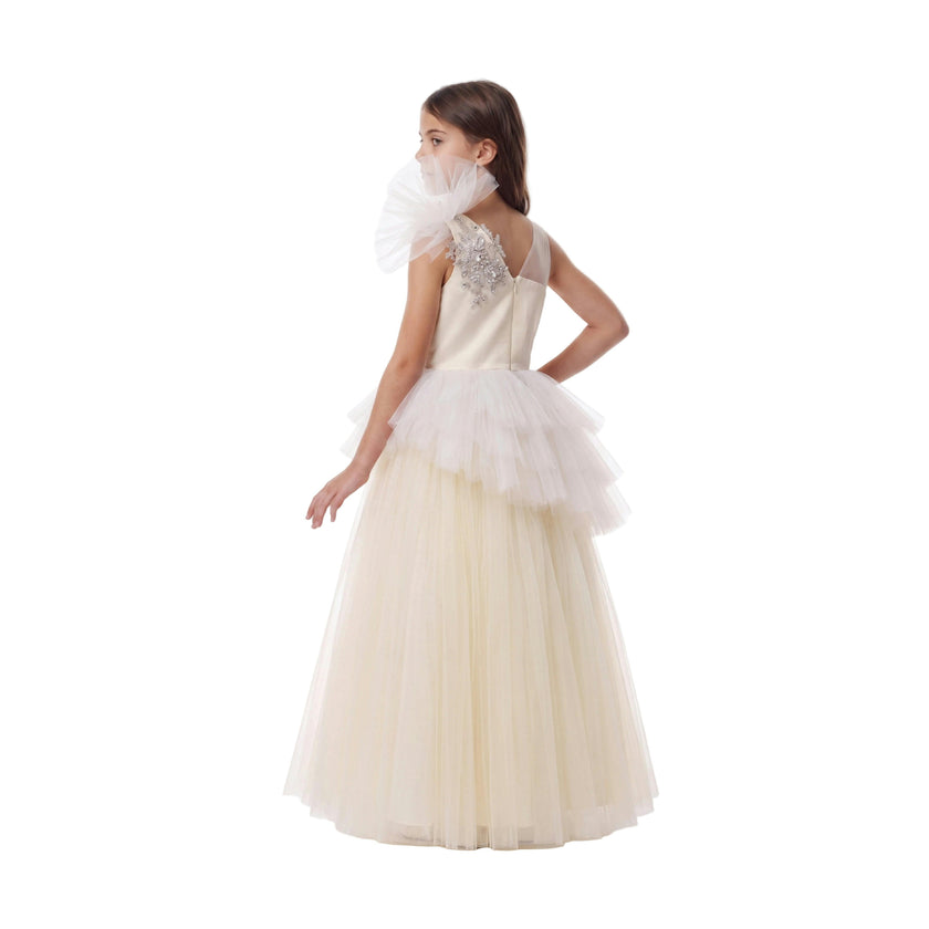 Cream Mirabelle One-Shoulder Embellished Gown