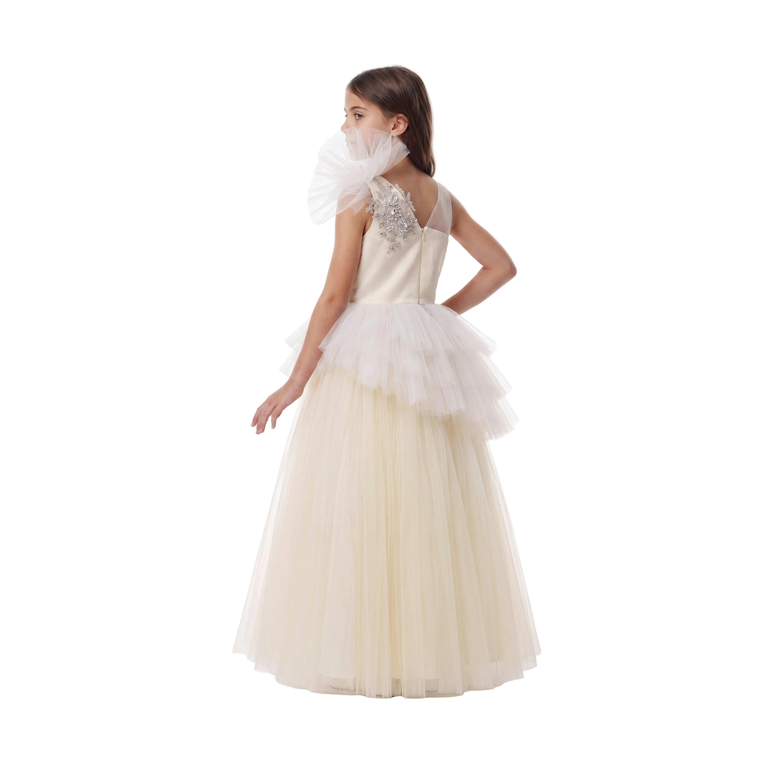 Cream Mirabelle One-Shoulder Embellished Gown