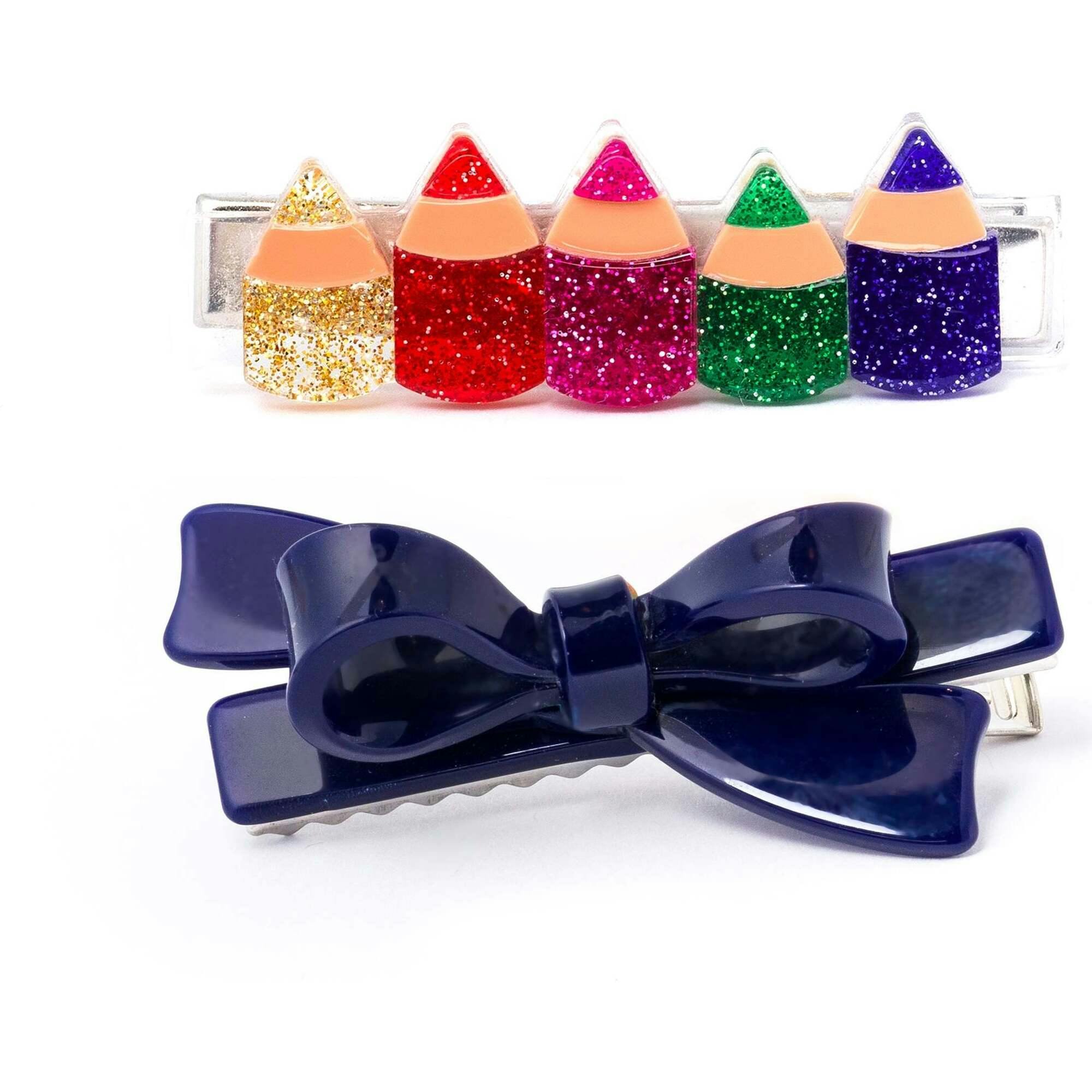 Pencils Chic Glitter Red Bow Hair Clips