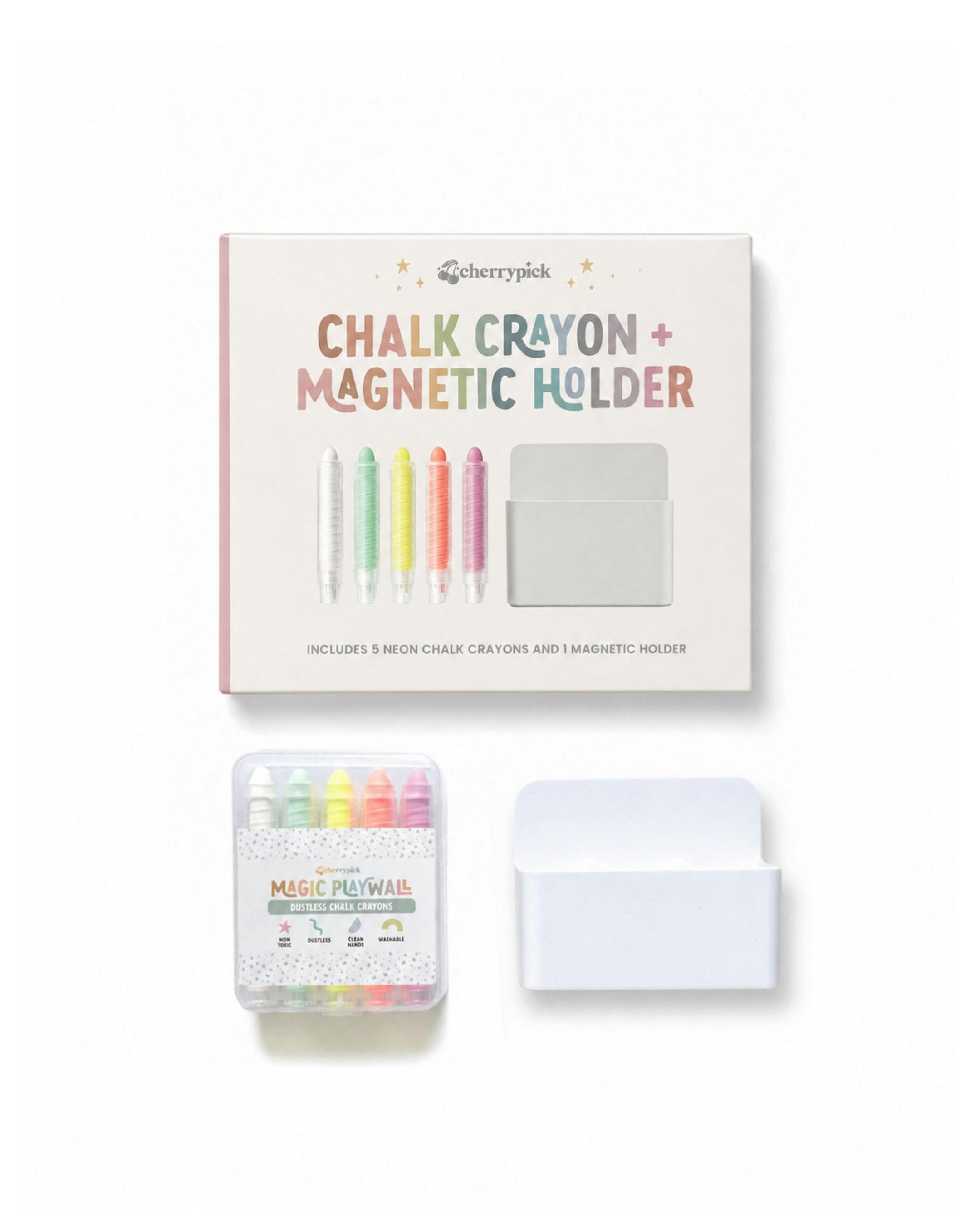 Dustless Chalk Crayons + Magnetic Holder Bundle for Magic Playwall
