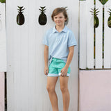 Wyatt Shorts in Gibbs Hill Green with Seaside Seersucker Cuffs