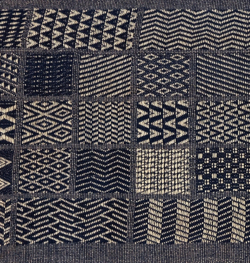 Artisan Hand Loomed Cotton Table Runner - Indigo Blocks - 18"x96"