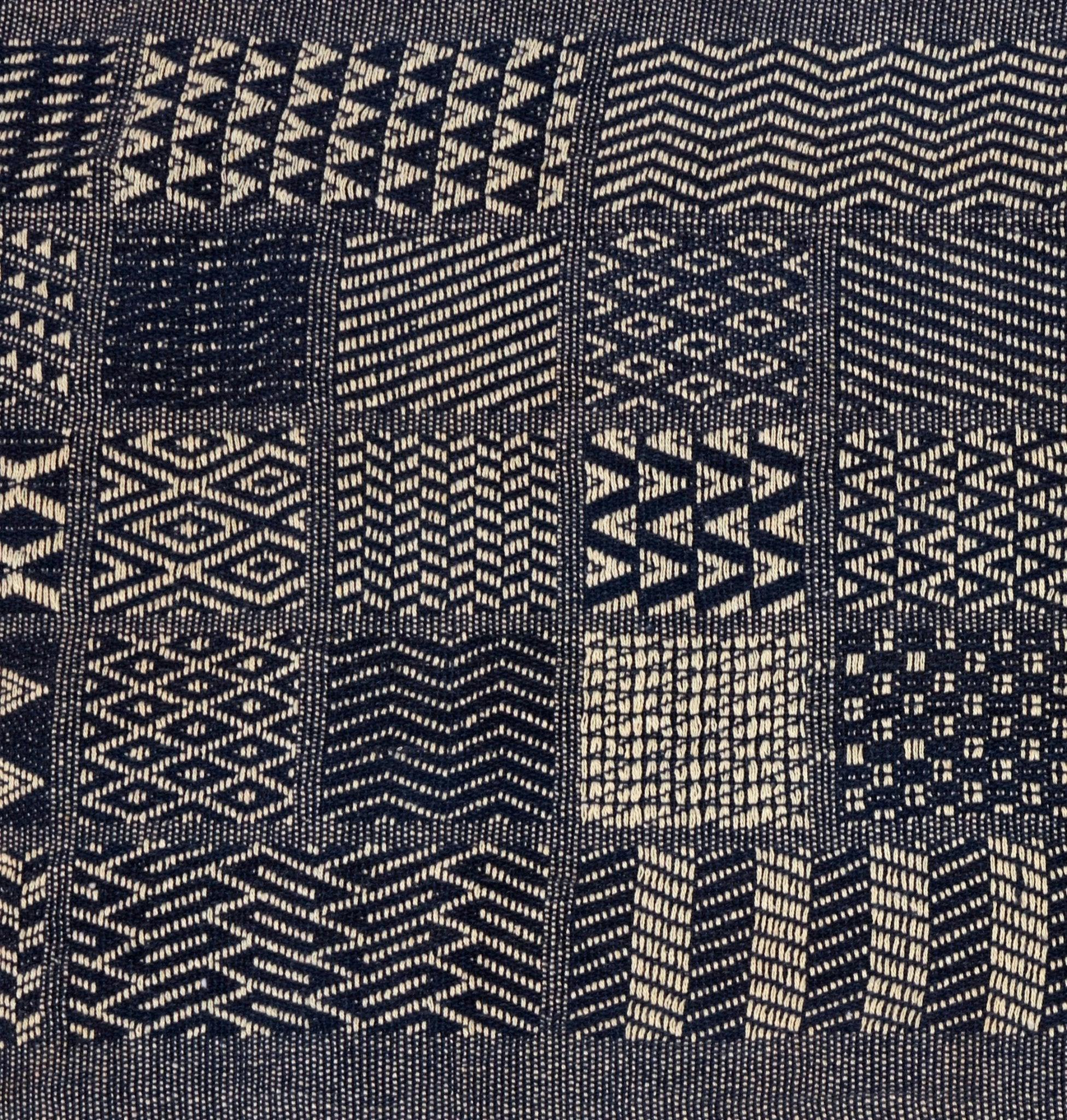 Artisan Hand Loomed Cotton Table Runner - Indigo Blocks - 18