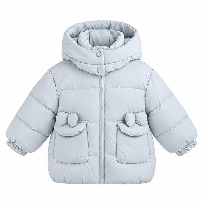 Blue Bow-Detail Puffer Jacket