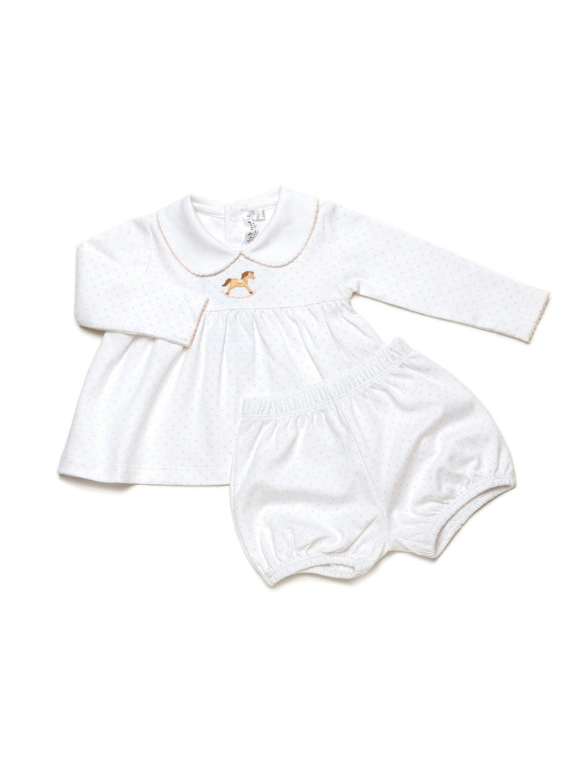 Small Rocking Horse Bloomer Set | Lt Pink Bitty Dot