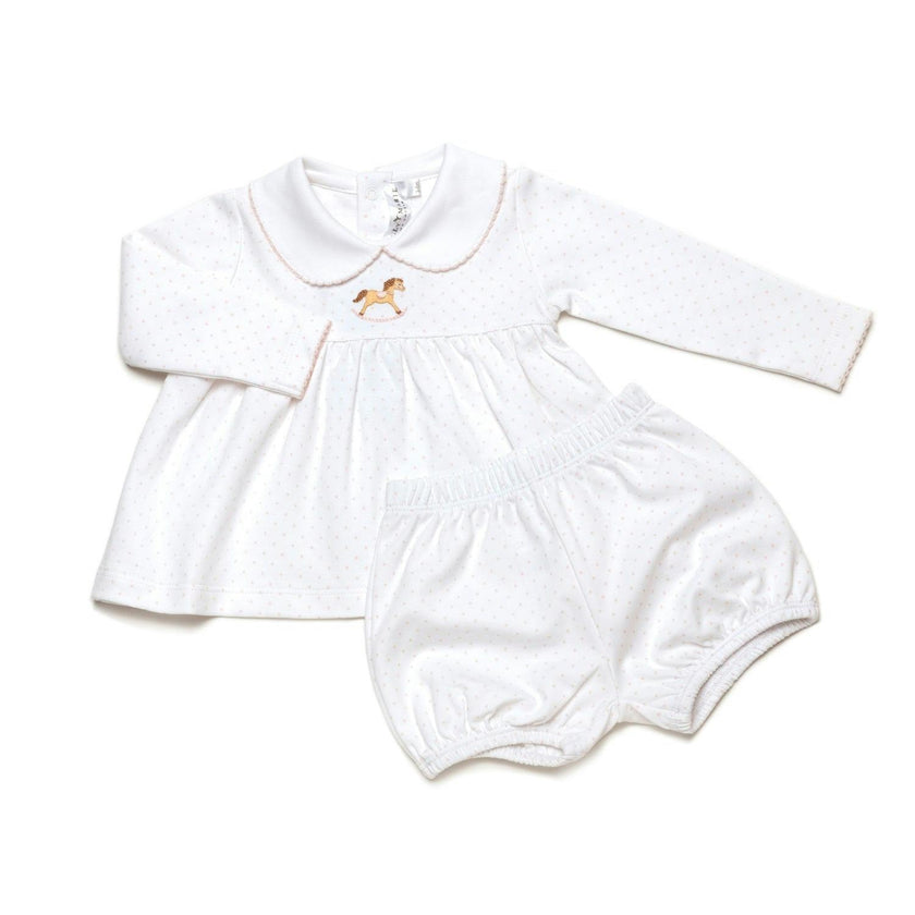 Small Rocking Horse Bloomer Set | Lt Pink Bitty Dot