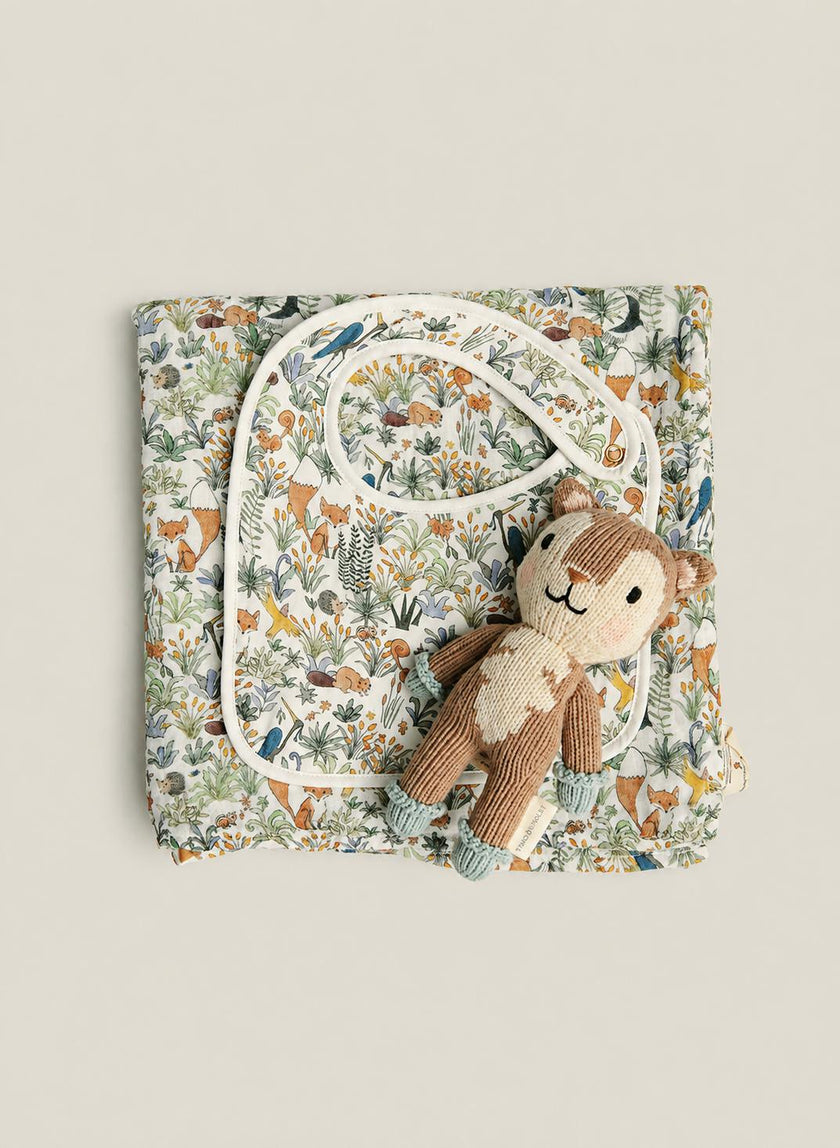Baby Classic Bib - Foxy Forest and Finley the Fox - Knit Doll Set