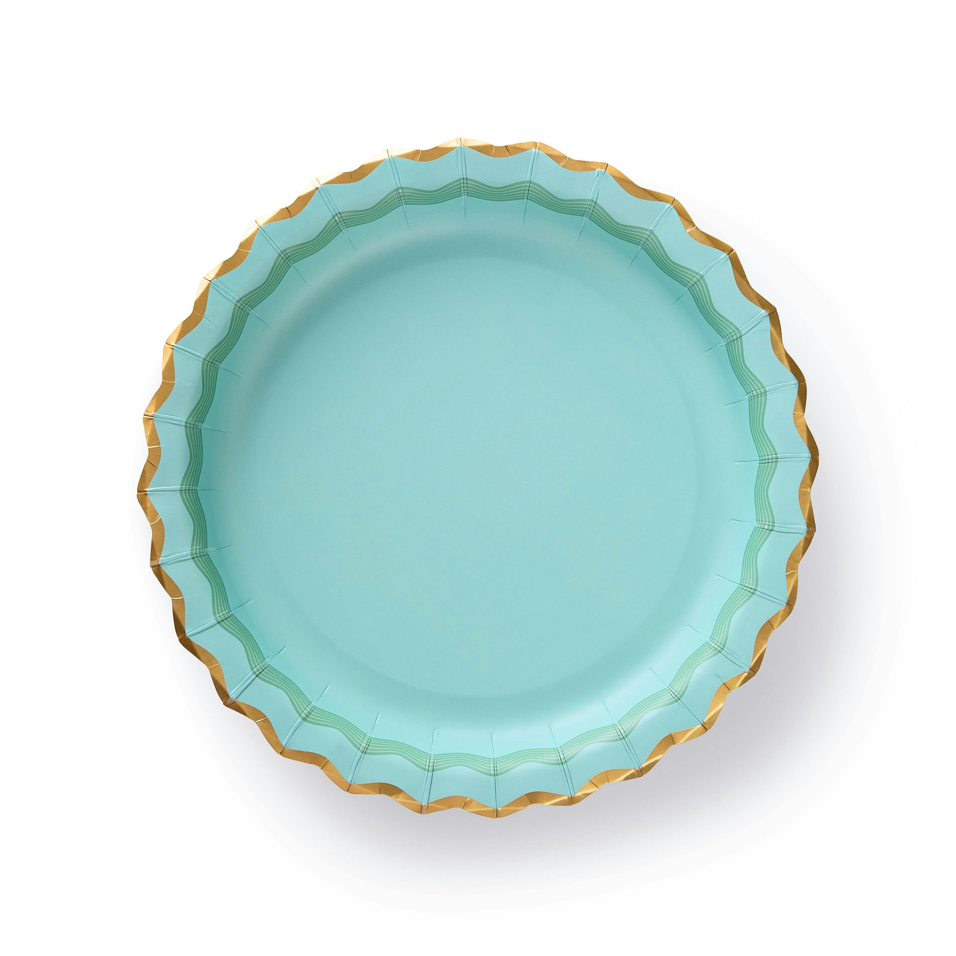 Packed Party Rainbow Ric Rac 10ct Paper Dinner Plates | Gold Foil Scalloped 5-Color Mix Party Plates |10 Inch Birthday Plates