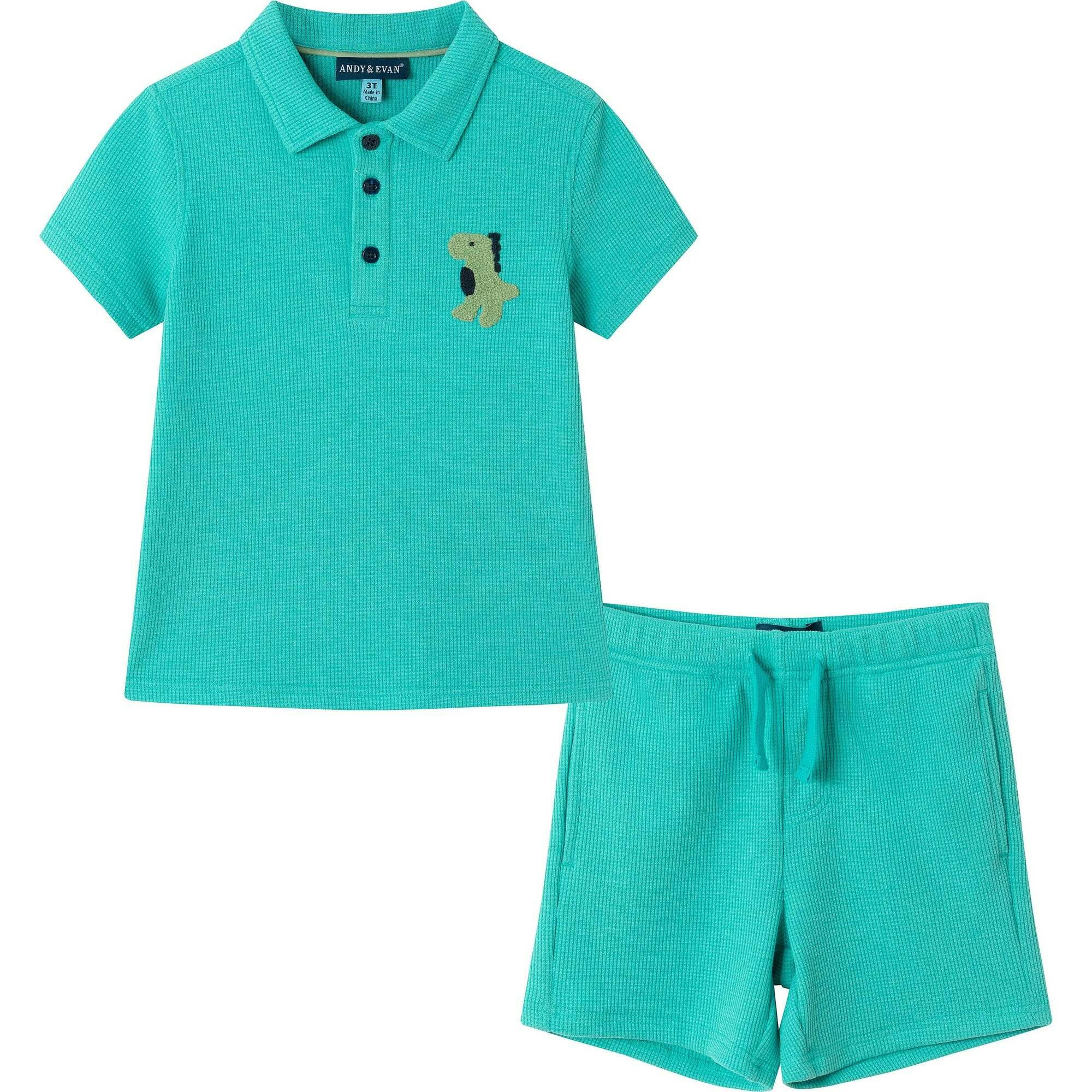 Kids Waffle Polo Set w/ Chest Crocher Patch
