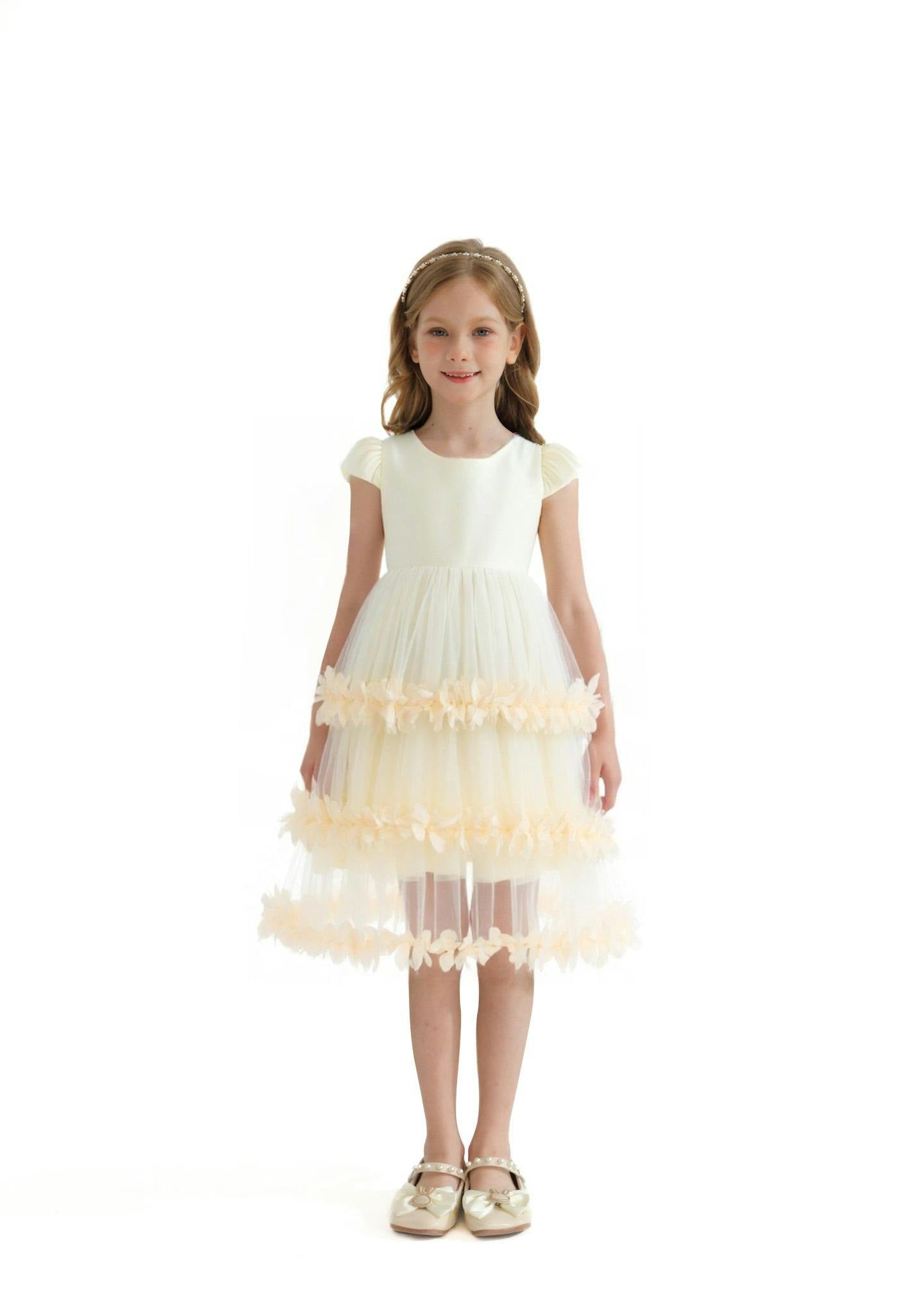 Cream Ferara Tiered Ruffle Dress