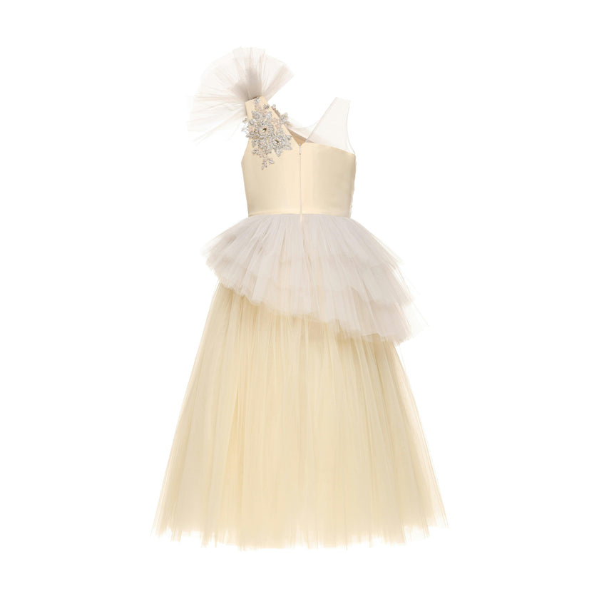 Cream Mirabelle One-Shoulder Embellished Gown