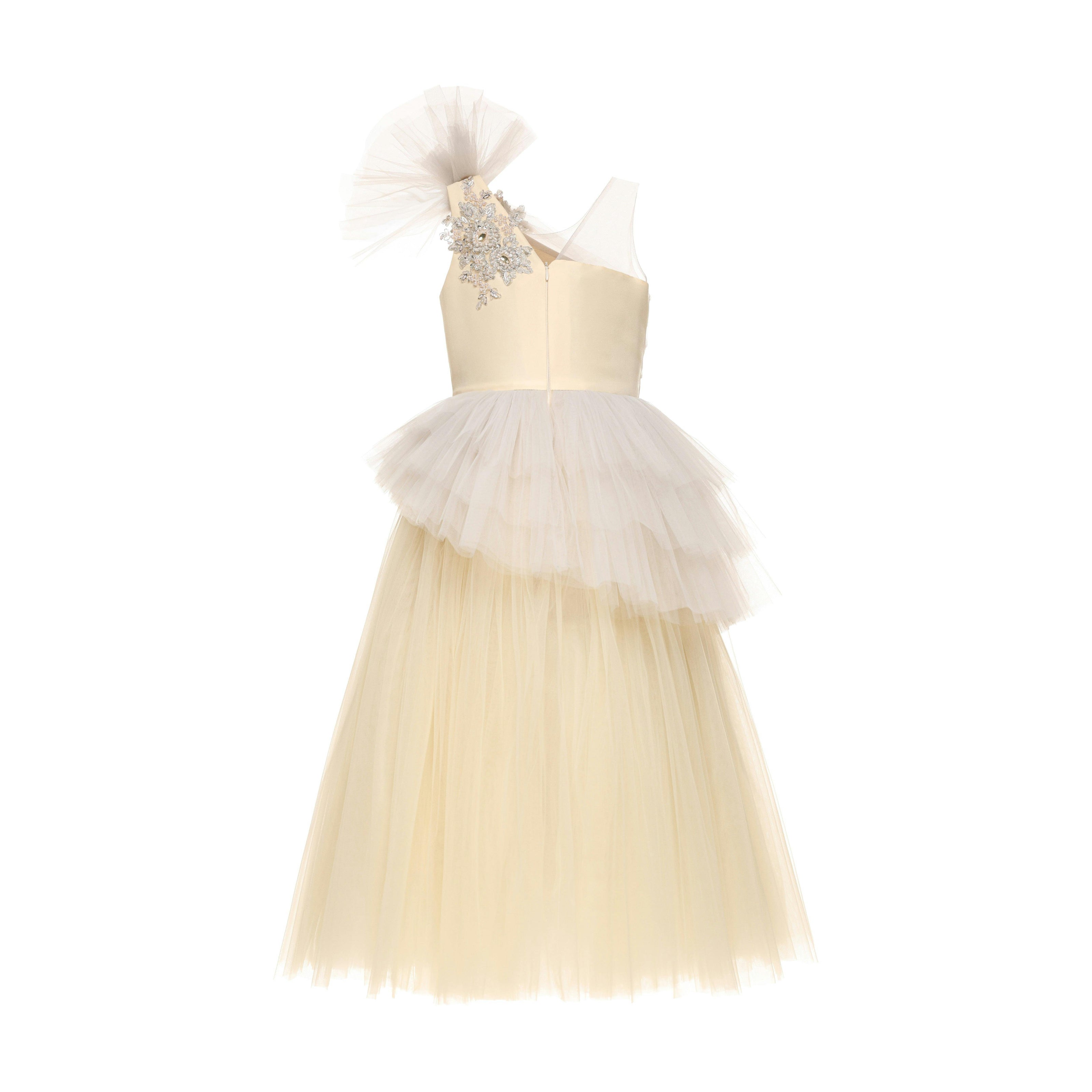 Cream Mirabelle One-Shoulder Embellished Gown