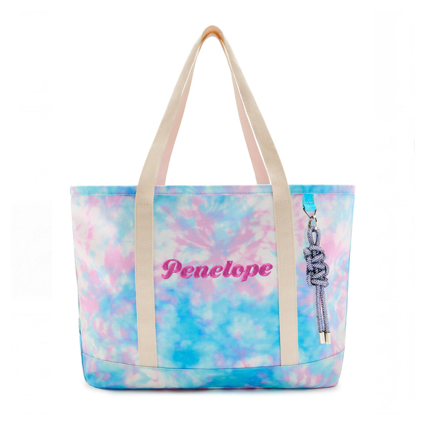 Girls Personalized Tie Dye Tote, Blue Pink Multi