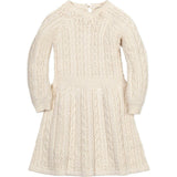 Girl's Organic Rosette Detail Cable Knit Sweater Dress, White