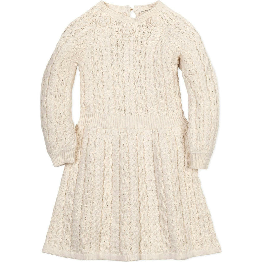 Baby Organic Rosette Detail Cable Knit Sweater Dress, White