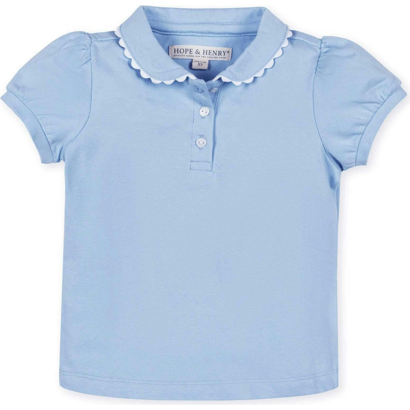 Organic Puff Sleeve Jersey Knit Polo, Blue