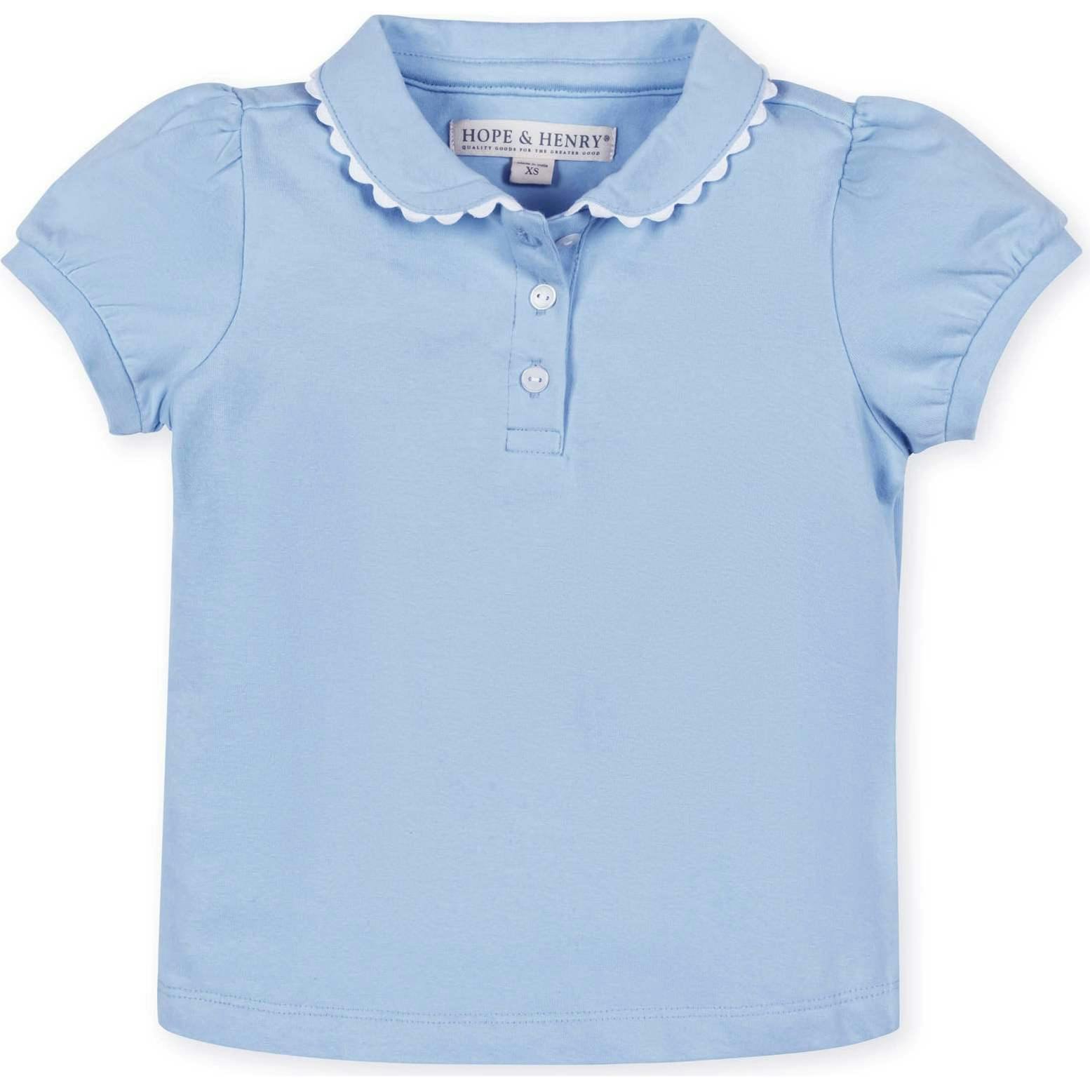 Organic Puff Sleeve Jersey Knit Polo, Blue