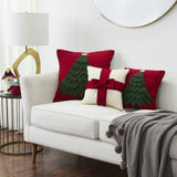 Red Bow Cream - Christmas Pillow Cover Hand Felted Wool - 20" / 14"
