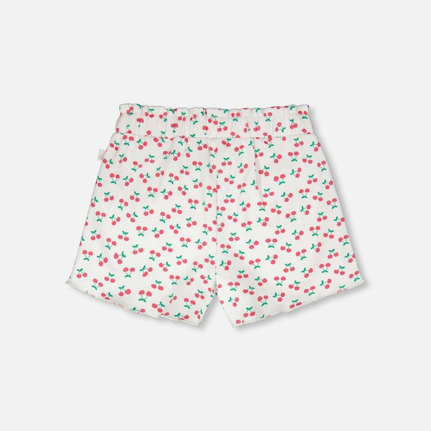 Rib Shorts White Printed Cherries